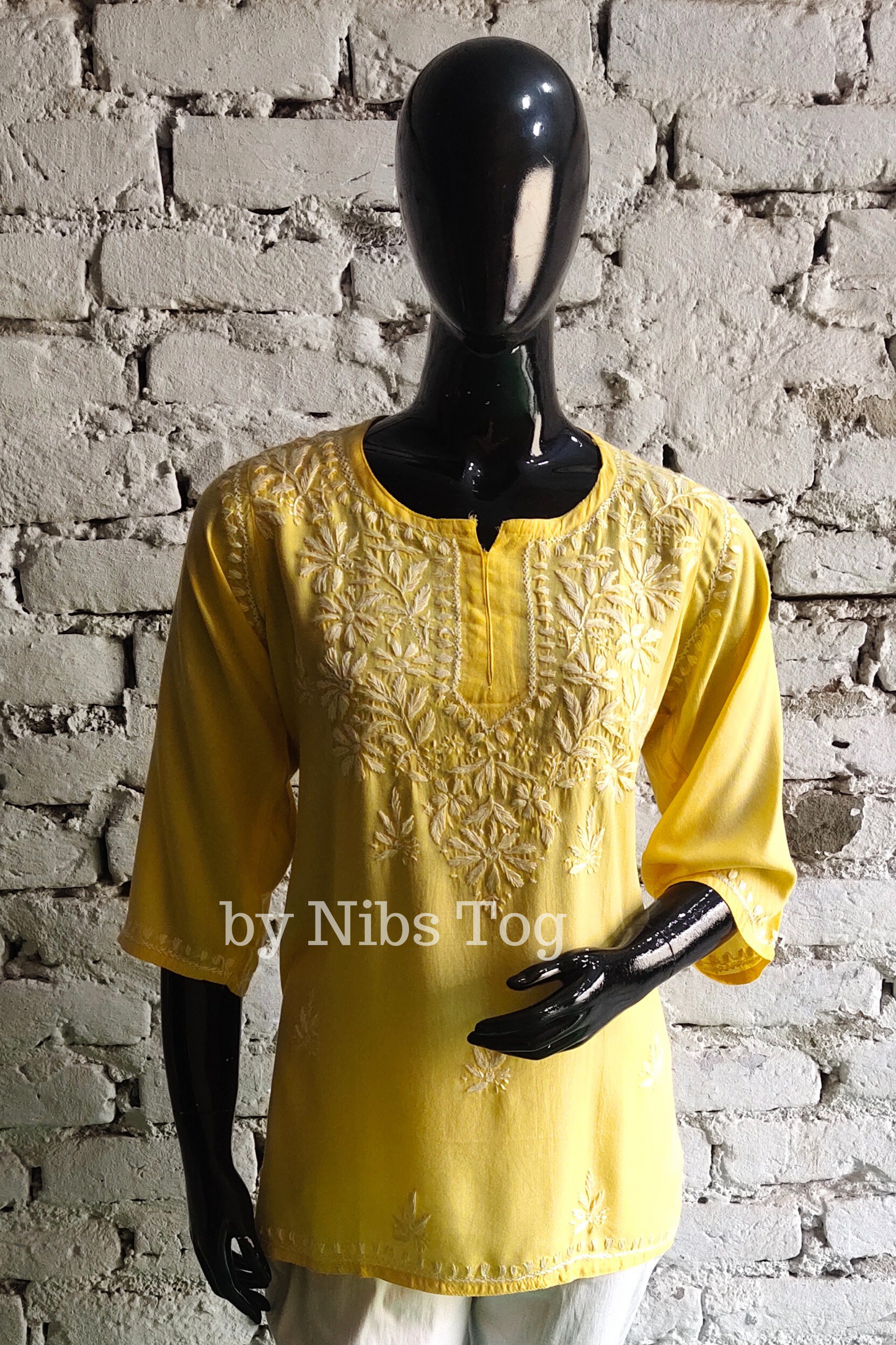 Light Yellow Rozana Chikankari Short Kurta