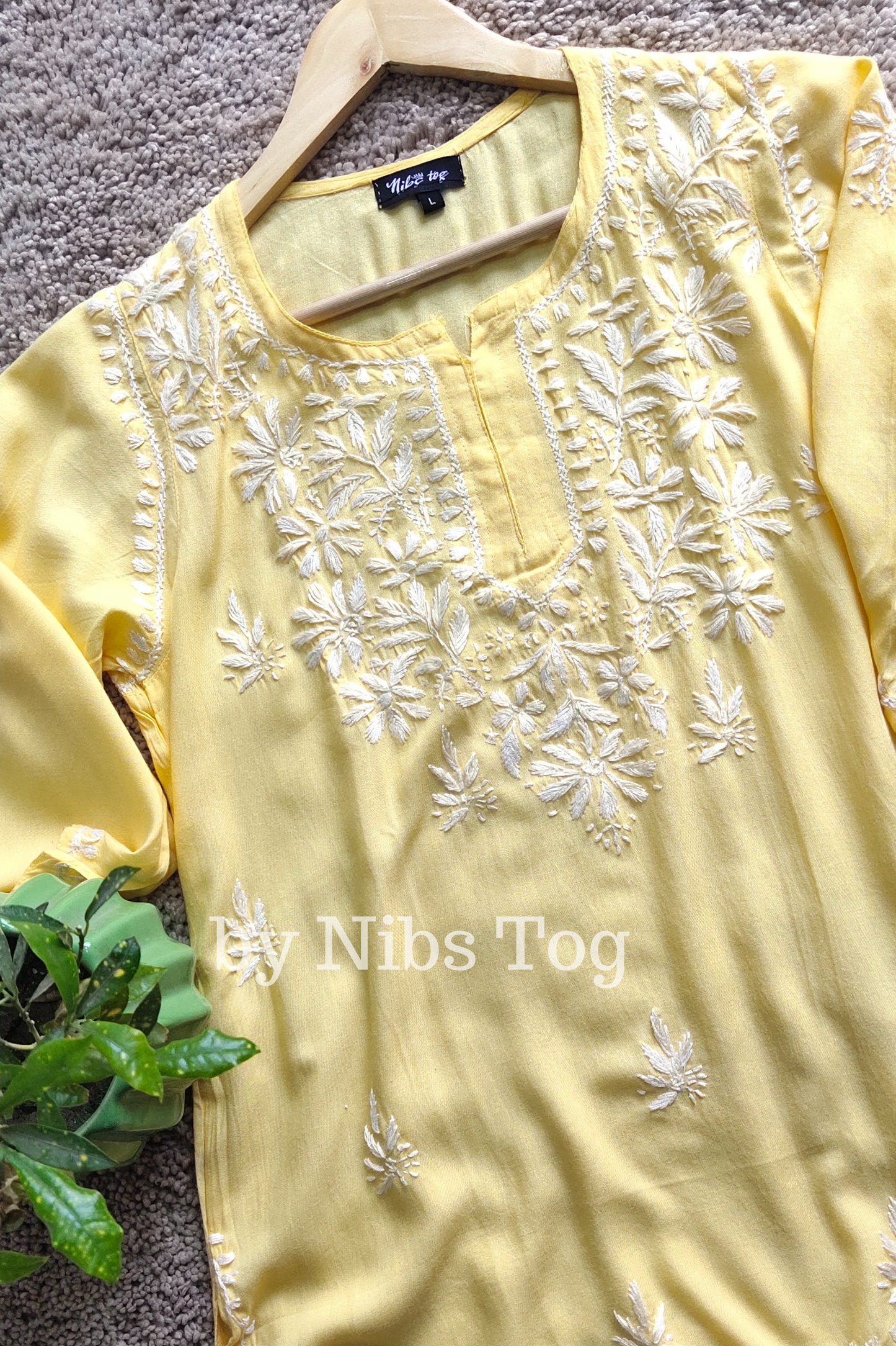 Light Yellow Rozana Chikankari Short Kurta