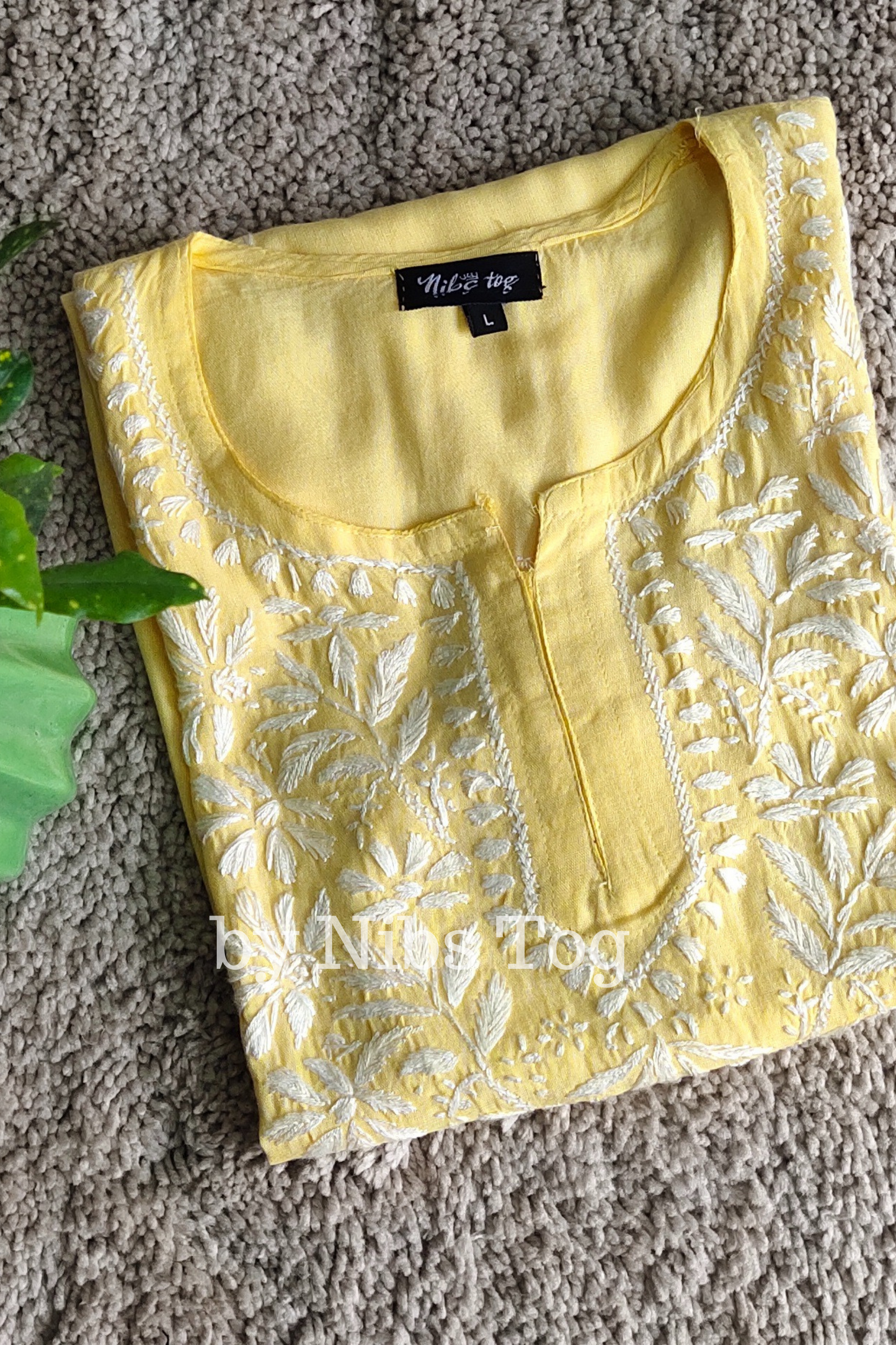 Light Yellow Rozana Chikankari Short Kurta