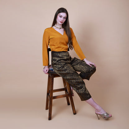 Black Silk Brocade Pant with Top Set