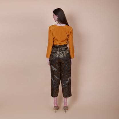 Black Silk Brocade Pant with Top Set