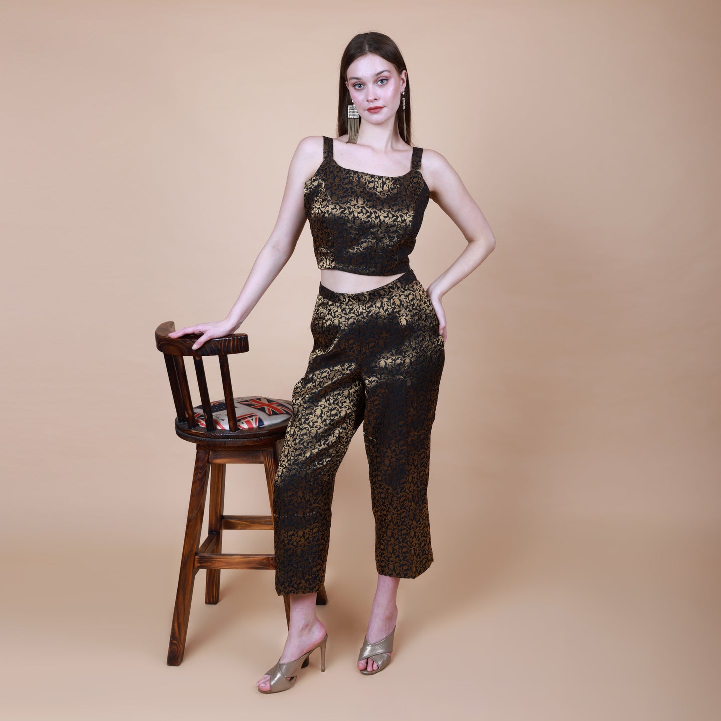 Black and Gold Silk Brocade Coord Set