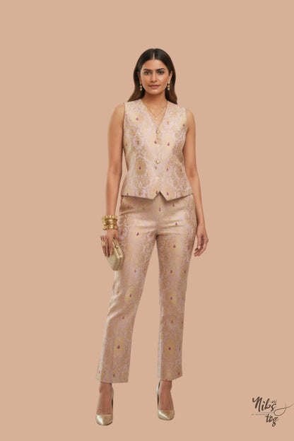 Lilac n Gold Vest Brocade Coat Set