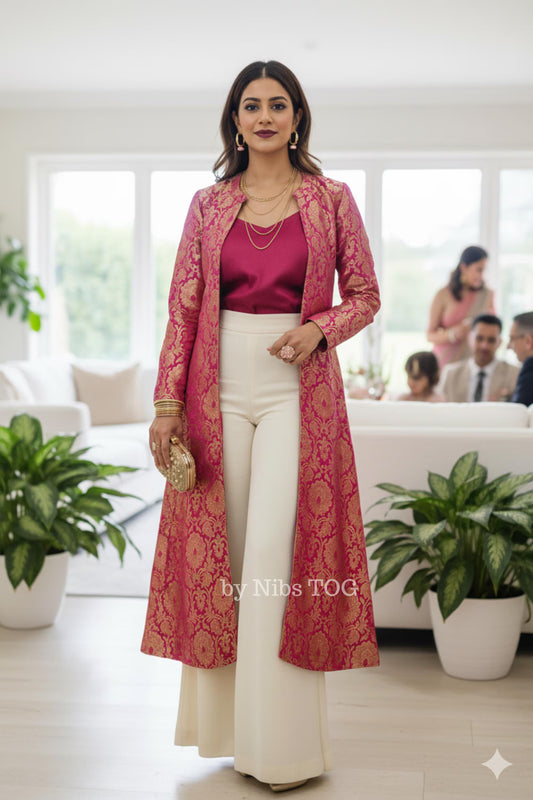 Pink Banarasi Long Jacket