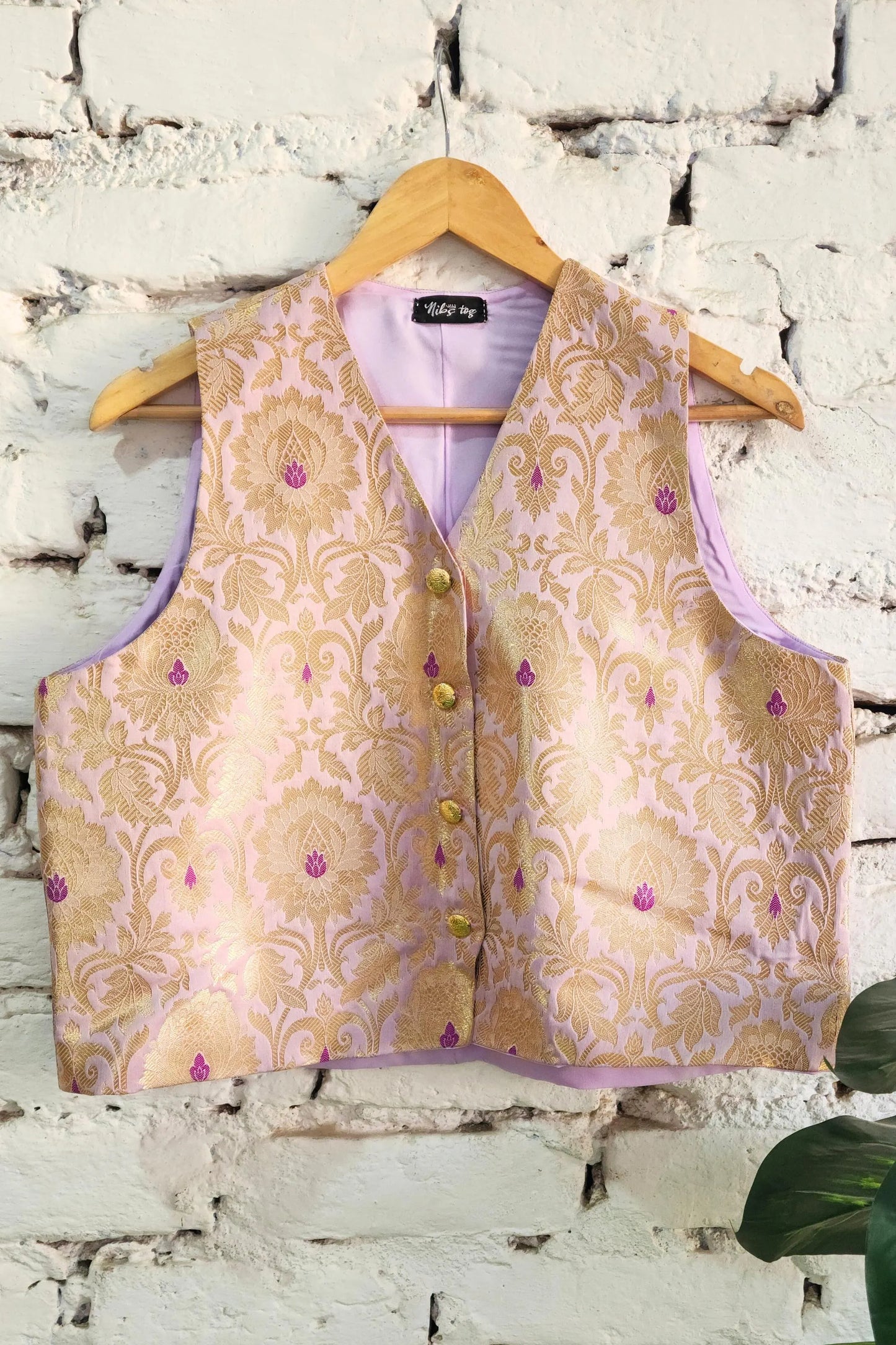 Lilac n Gold Vest Brocade Coat Set