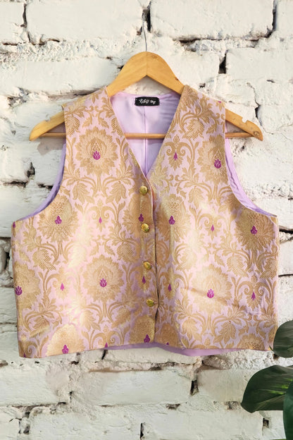 Lilac n Gold Vest Brocade Coat Set