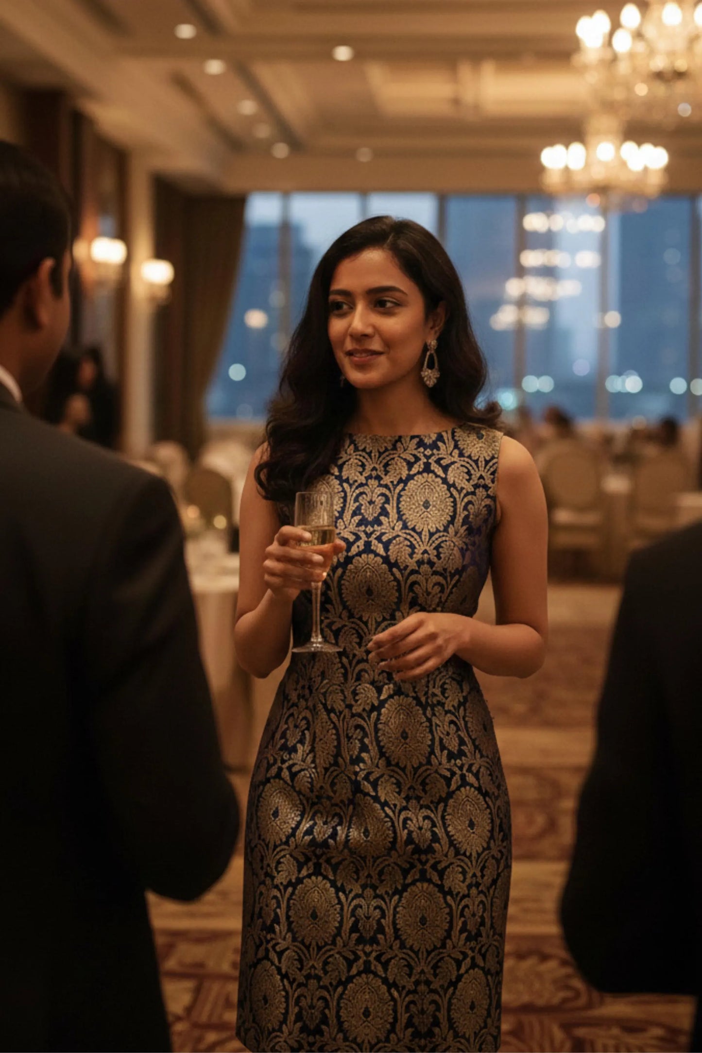 Blue Gold Short Midi Dress