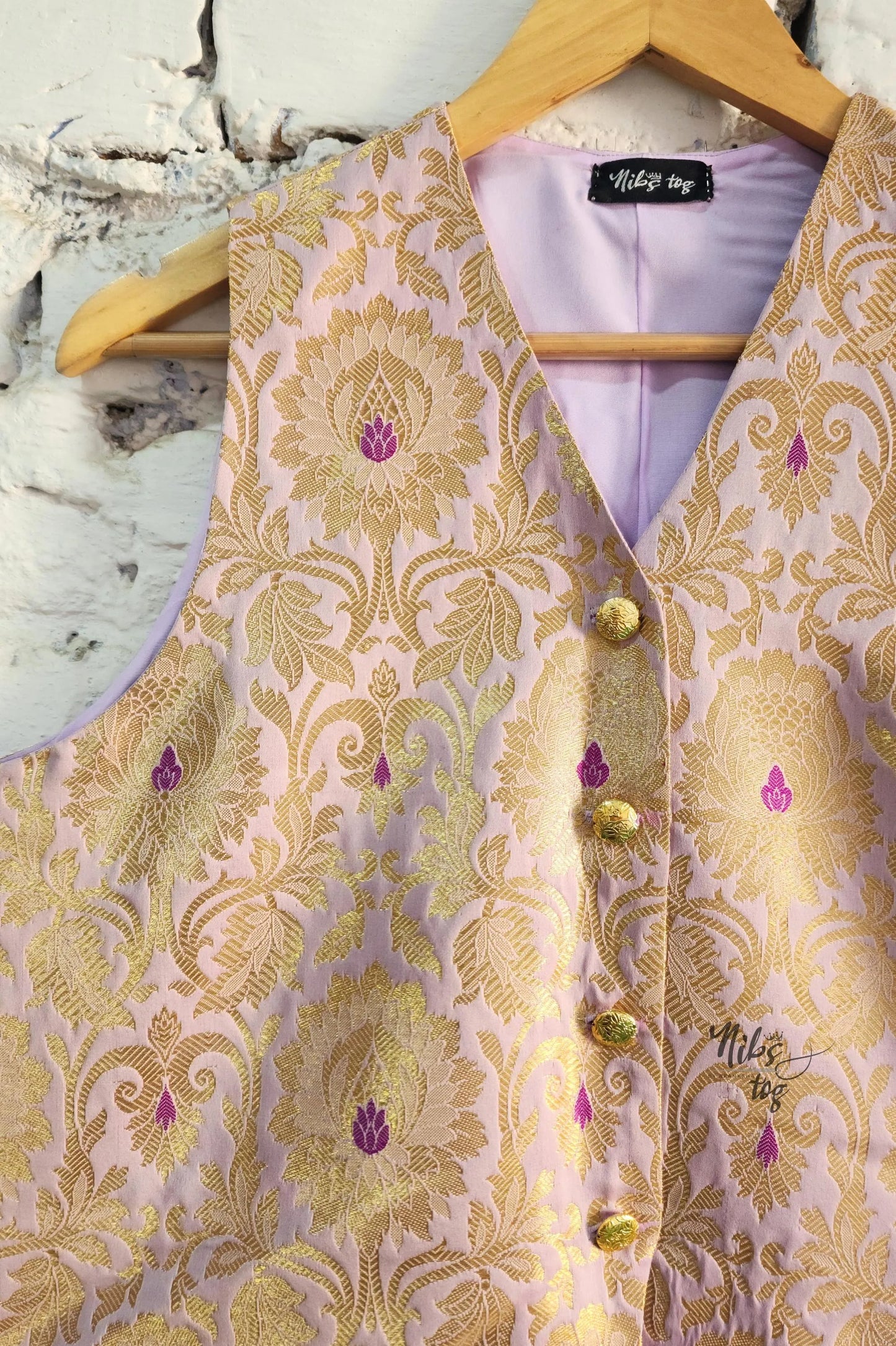 Lilac n Gold Vest Brocade Coat Set