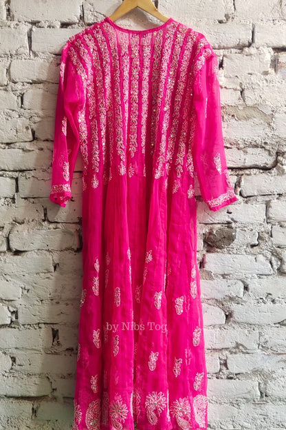 56 kali Chikankari Anarkali Suit with Mirror Work