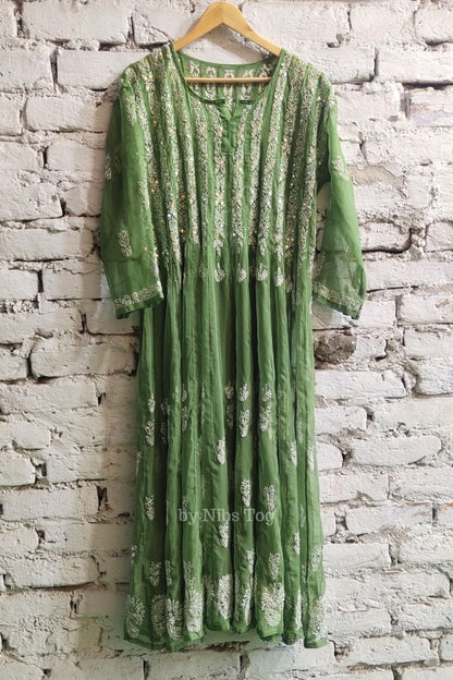 56 kali Chikankari Anarkali Suit with Mirror Work