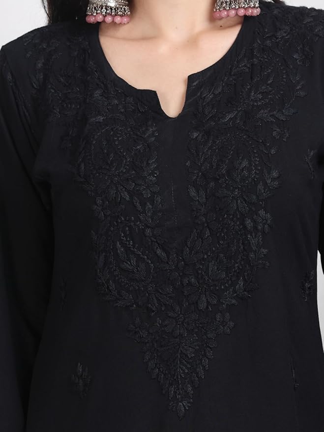 Black Cotton Chikankari Kurta Palazzo Set with Dupatta