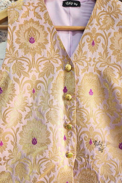 Lilac n Gold Vest Brocade Coat Set