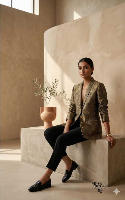 Black Banarasi Blazer Jacket