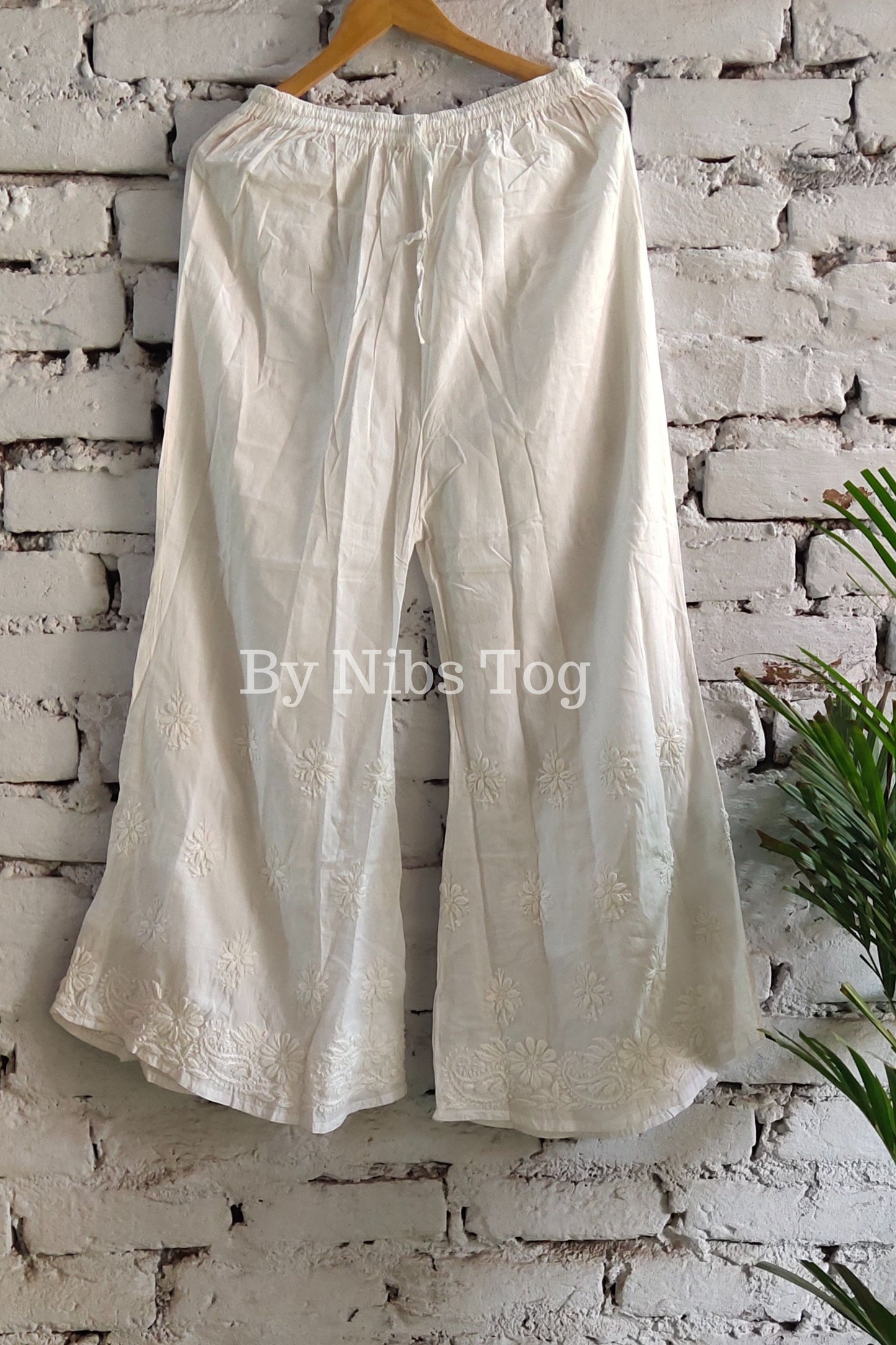 Cream White Chikankari Palazzo Cotton