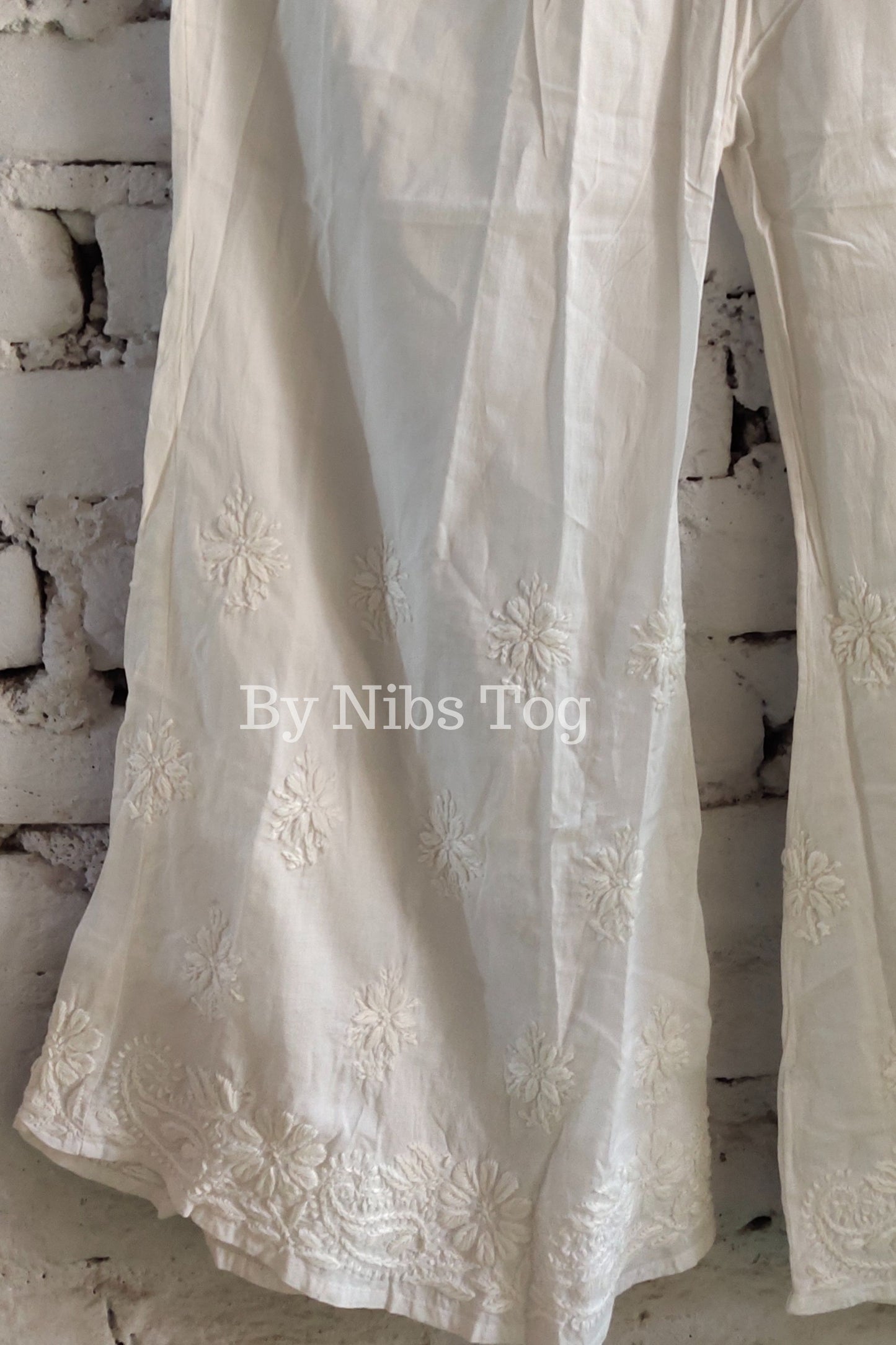 Cream White Chikankari Palazzo Cotton