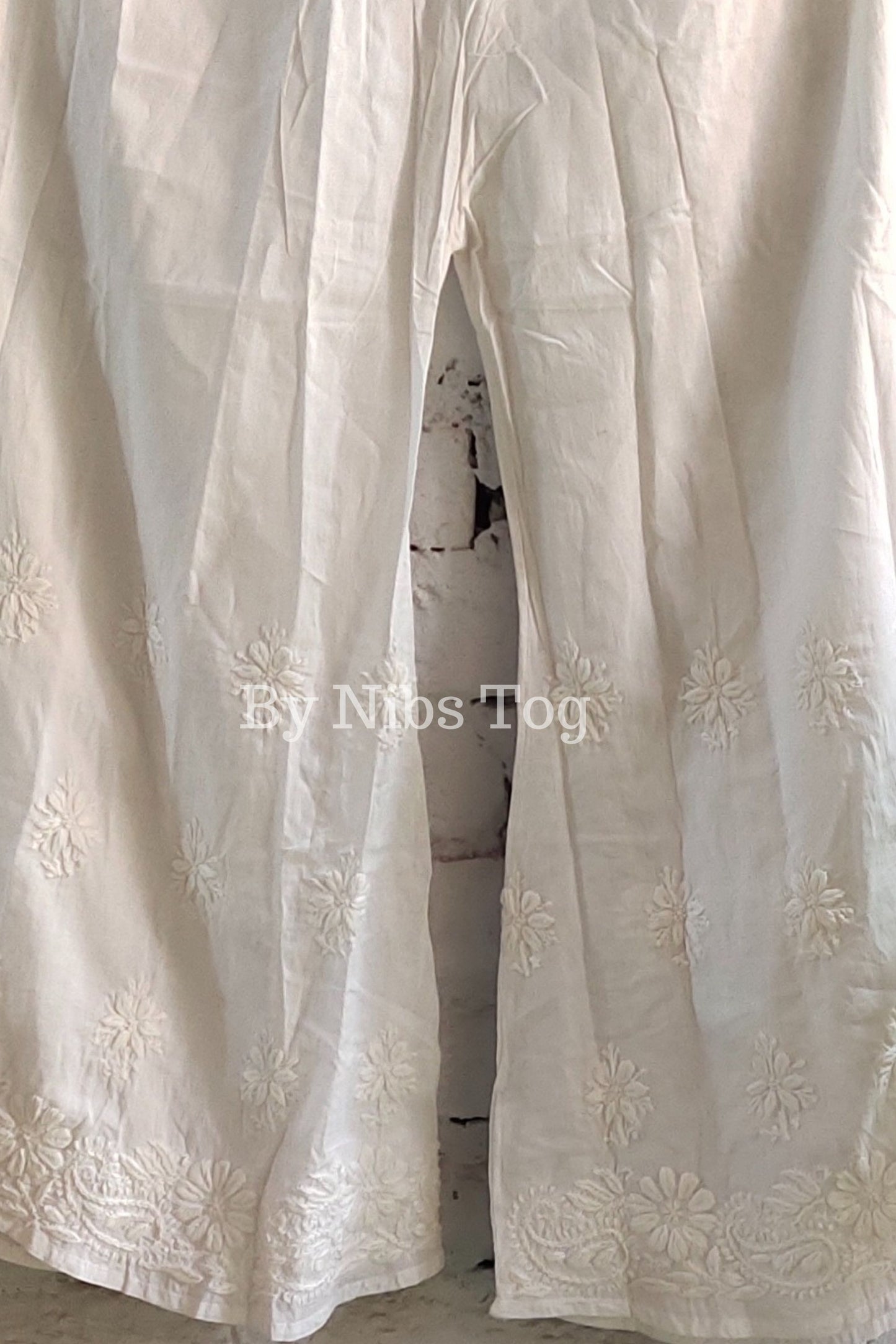 Cream White Chikankari Palazzo Cotton