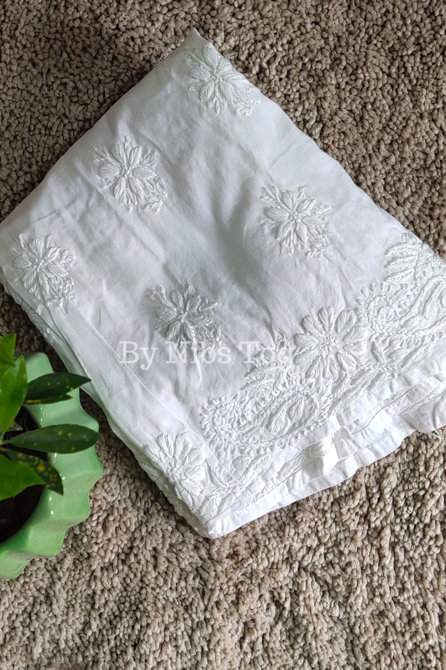 Cream White Chikankari Palazzo Cotton