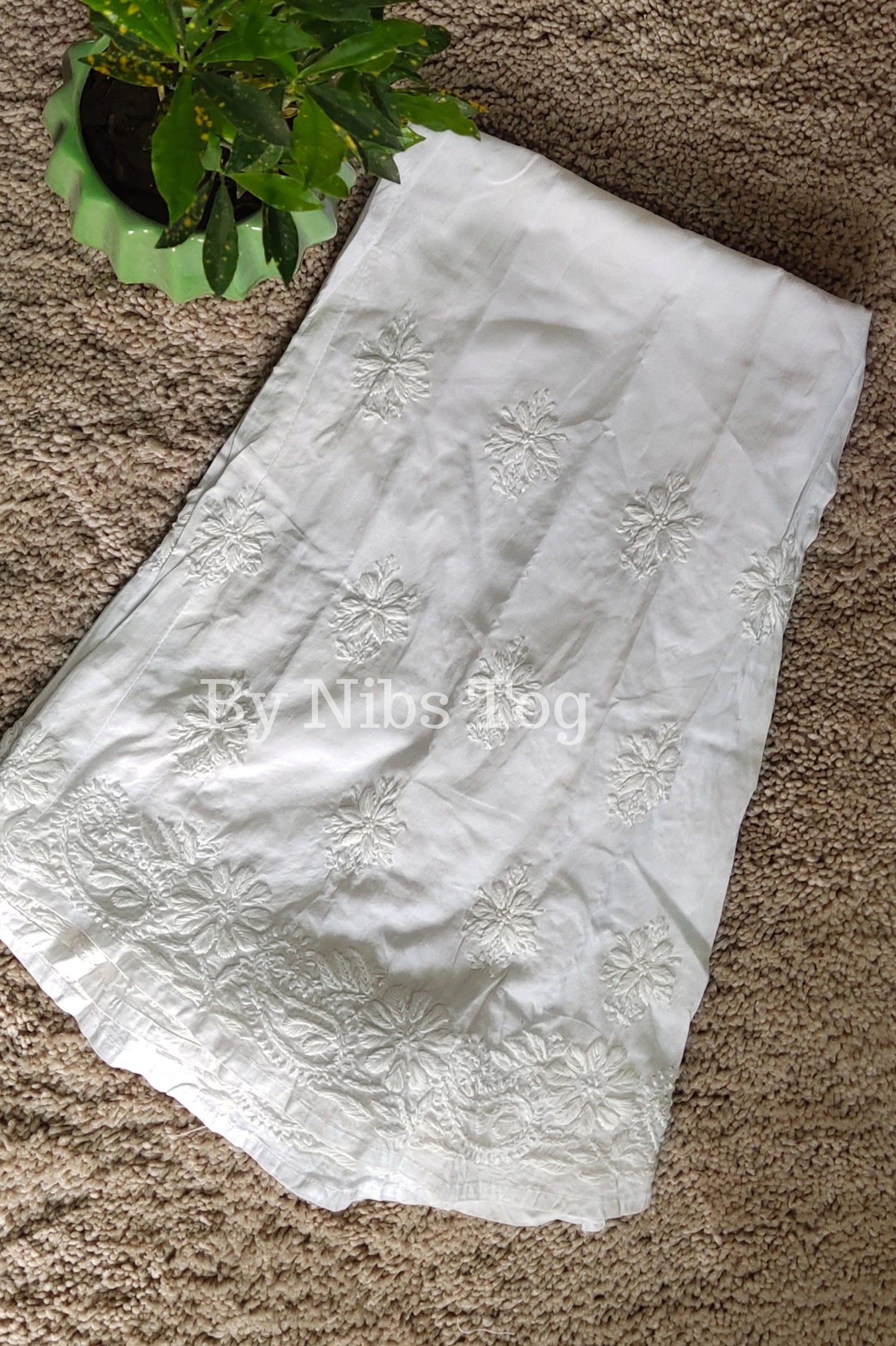 Cream White Chikankari Palazzo Cotton