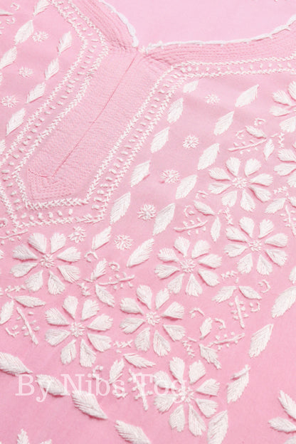 Baby Pink Rayon Cotton Chikankari Kurta for Women