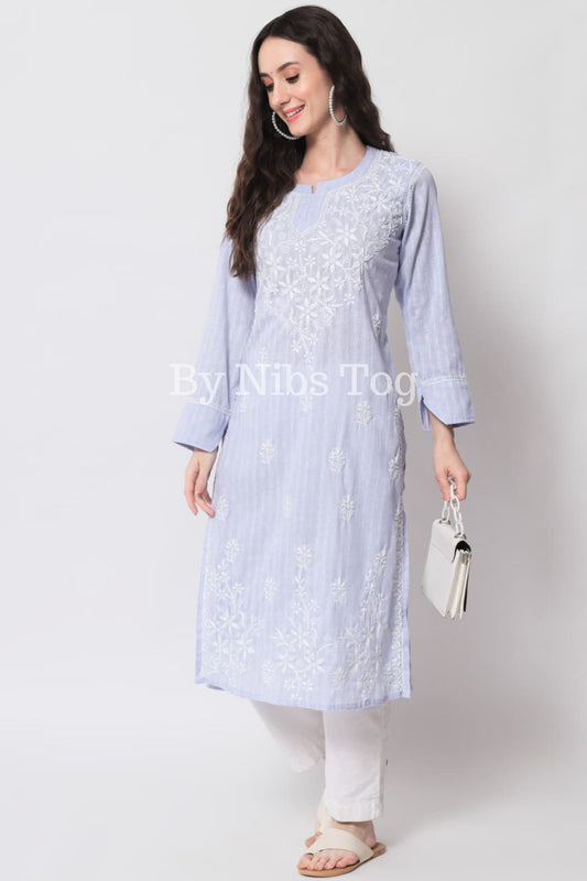 Lilac Chikankari Kurti for Women Cotton