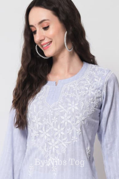Lilac Chikankari Kurti for Women Cotton