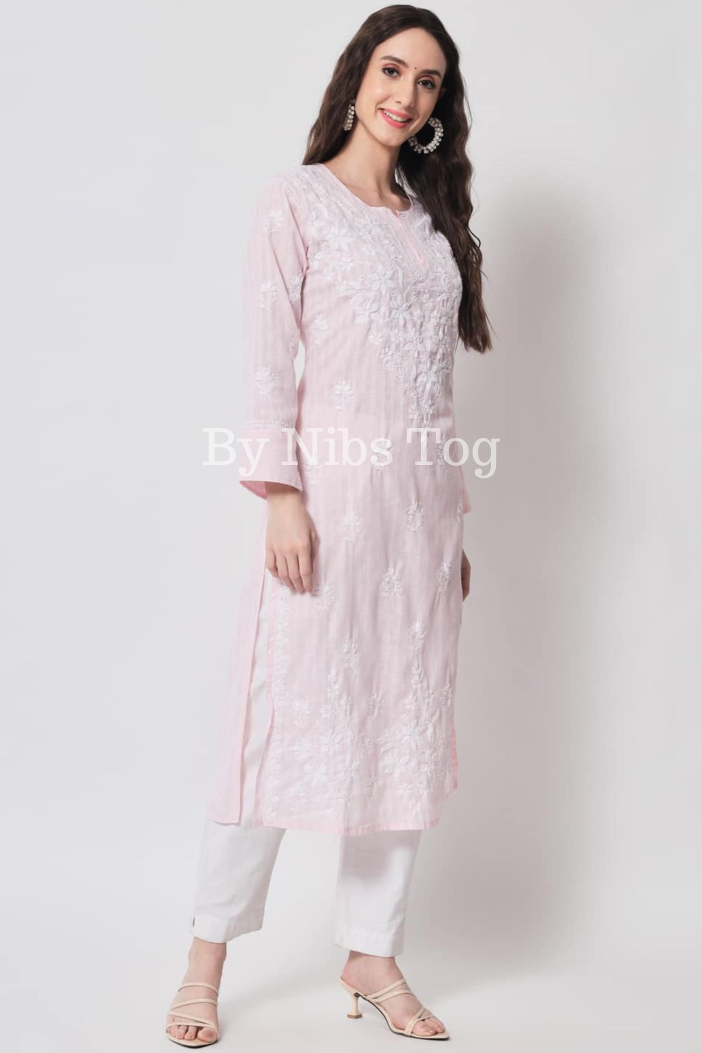 Cotton Chikankari Kurta for Women Pink Casual Wear