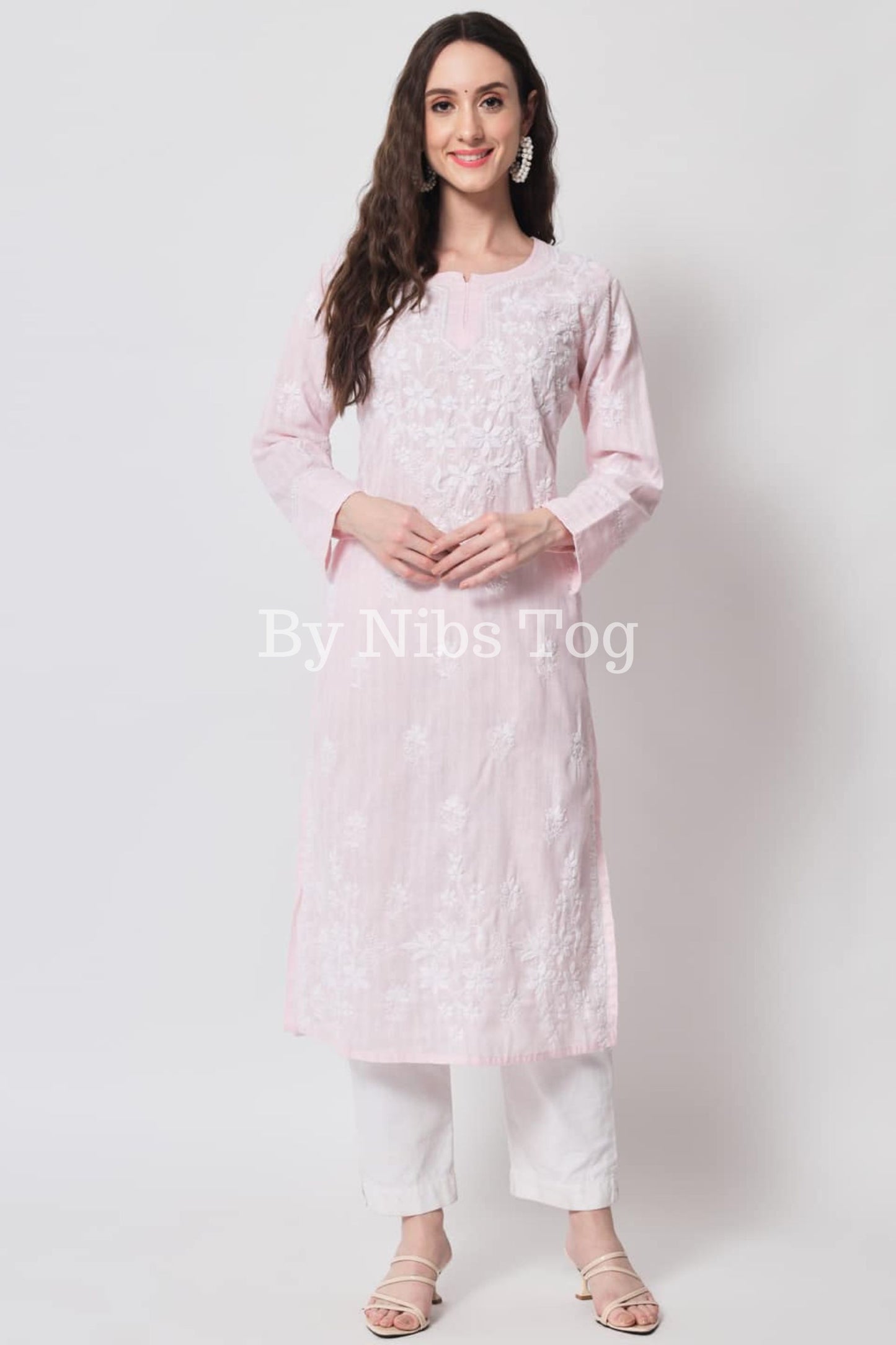Cotton Chikankari Kurta for Women Pink Casual Wear