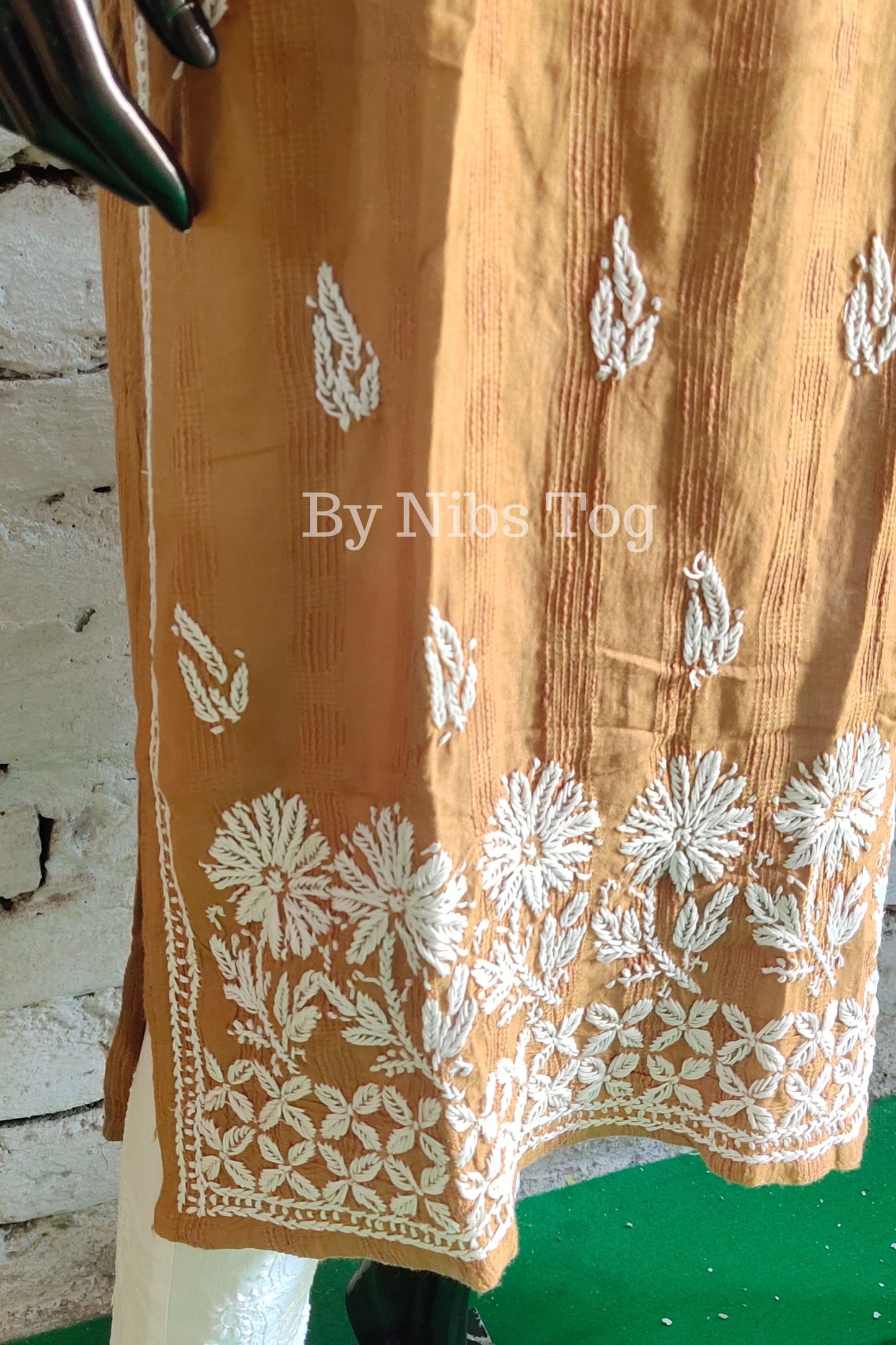 Cotton Straight Lucknowi Chikankari Kurta for Women Beige