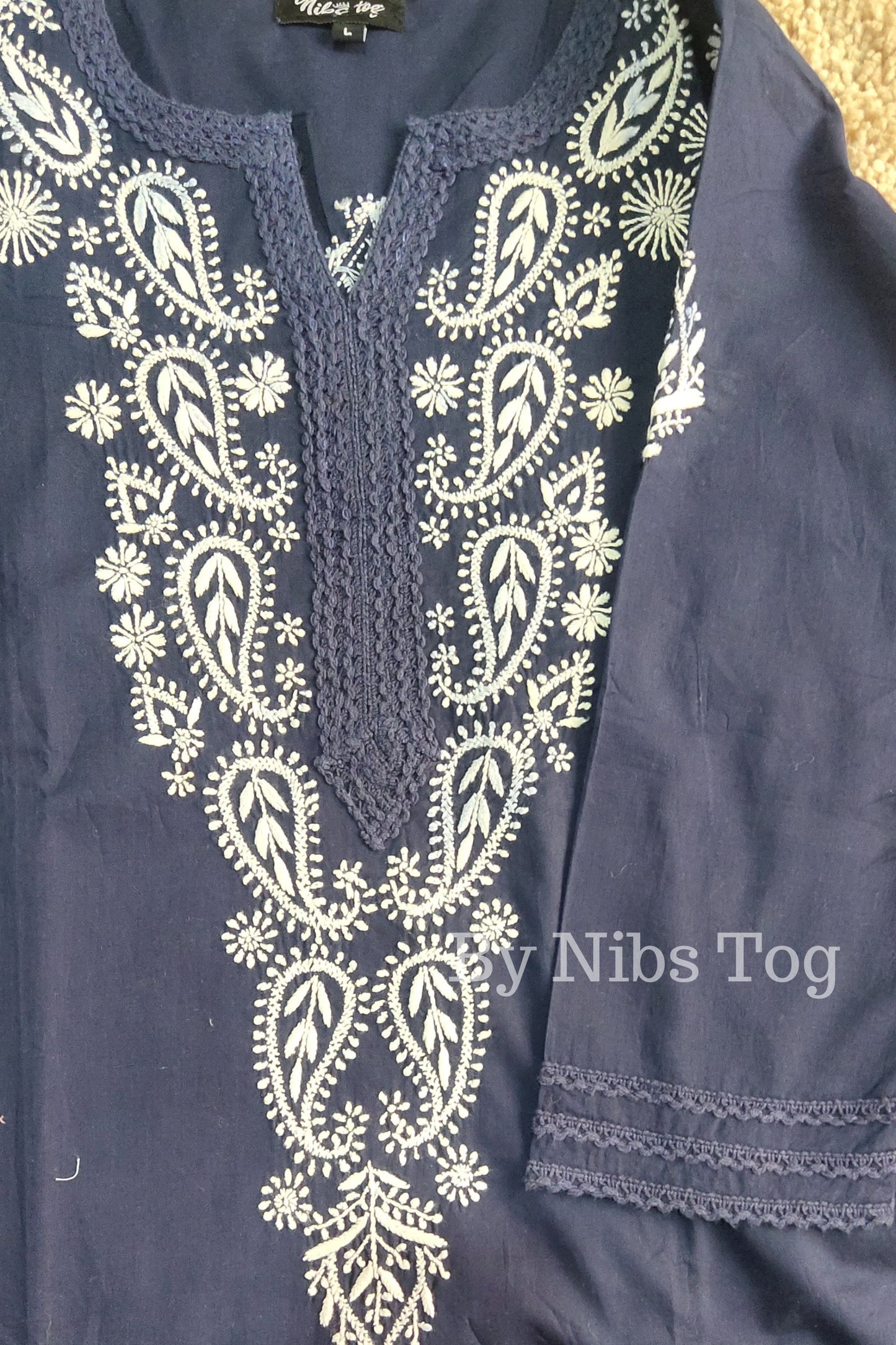 Cotton Lucknowi Chikankari Kurti for Women Indigo Blue
