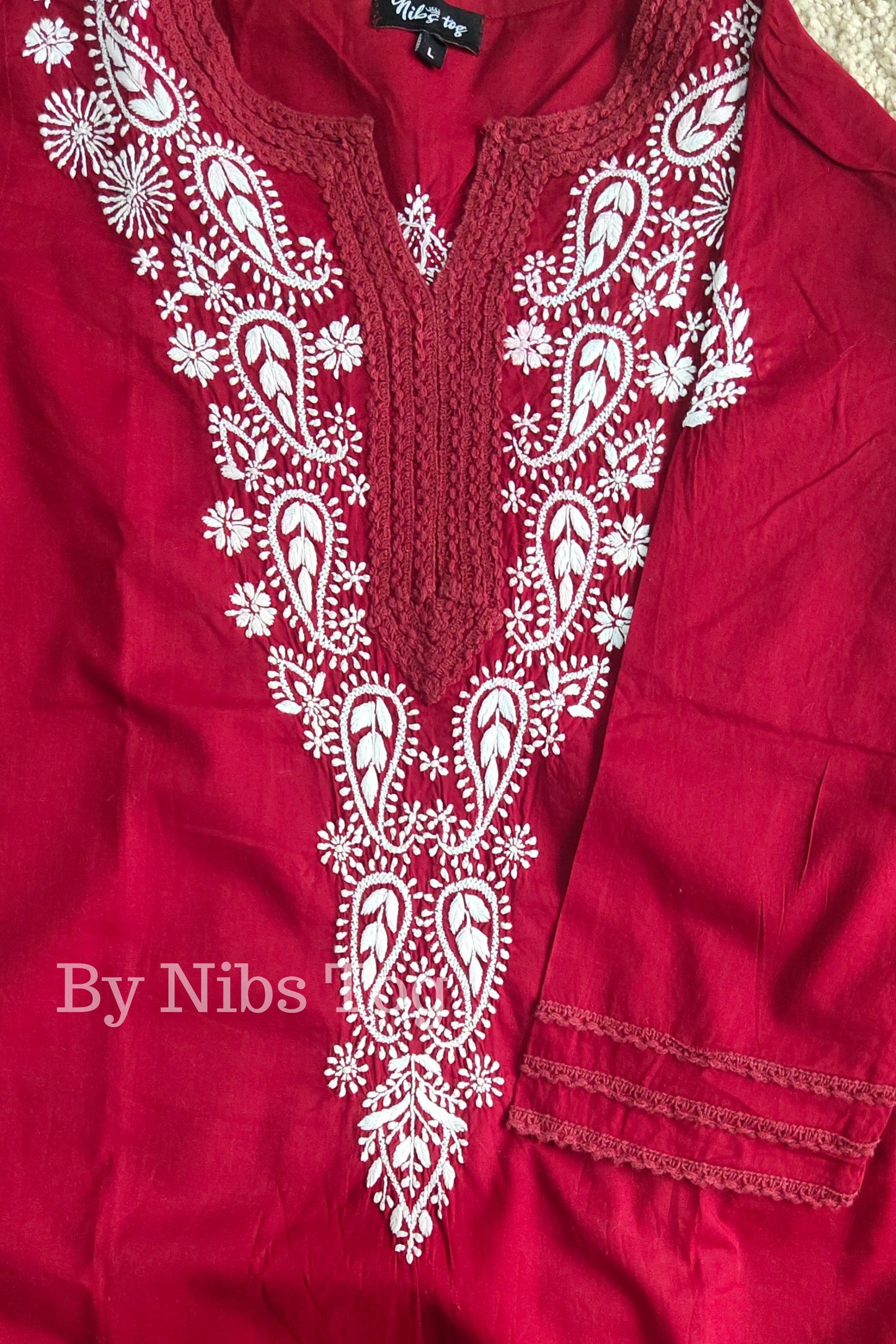Pure Cotton Lucknowi Chikankari Kurta for Women Deep Red