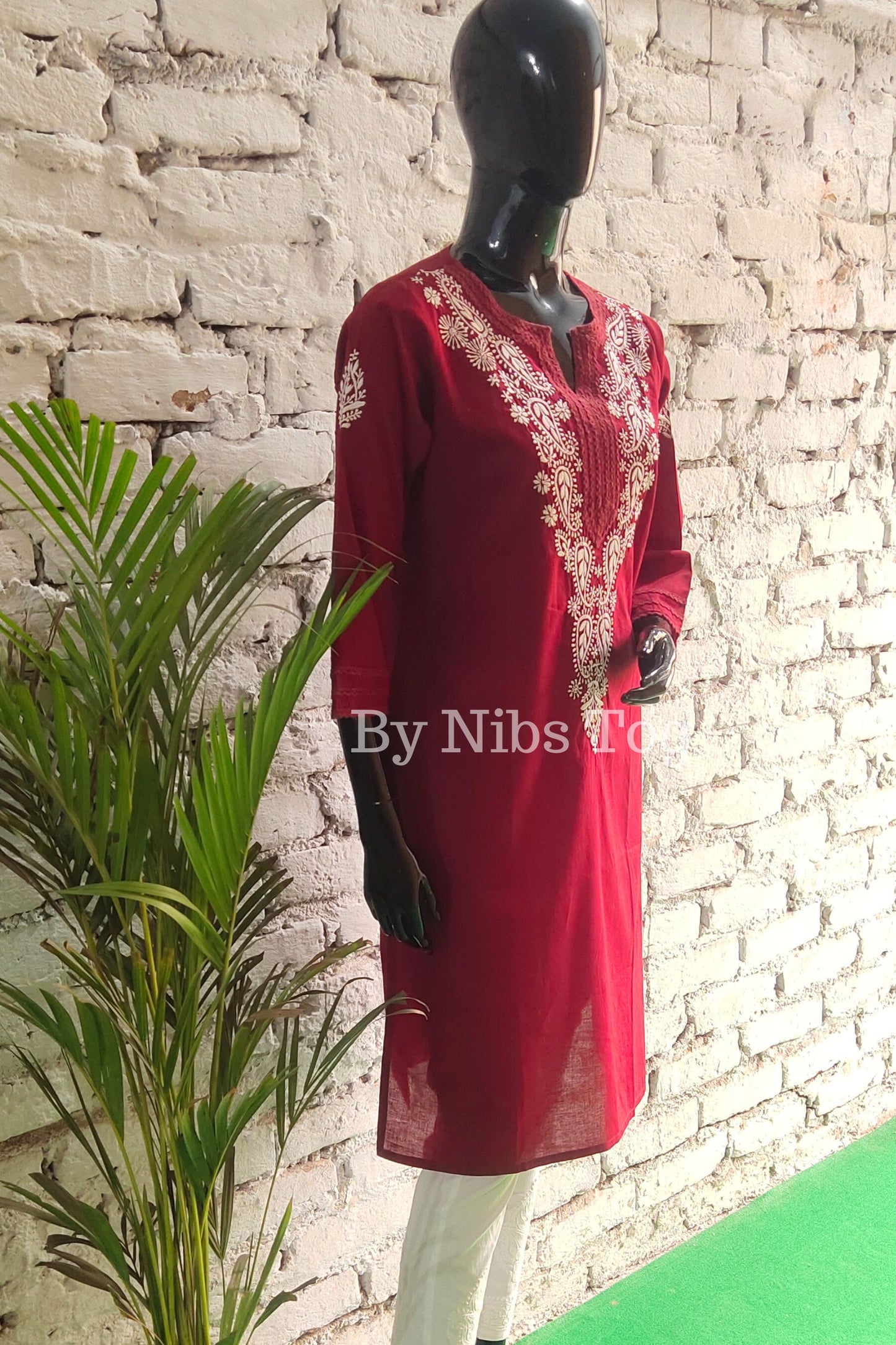 Pure Cotton Lucknowi Chikankari Kurta for Women Deep Red