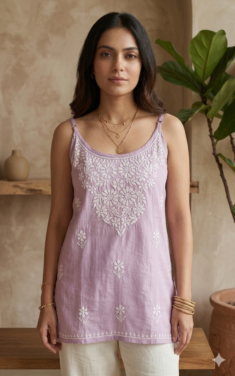 Lilac Nayaab Strappy Chikankari Short Kurta
