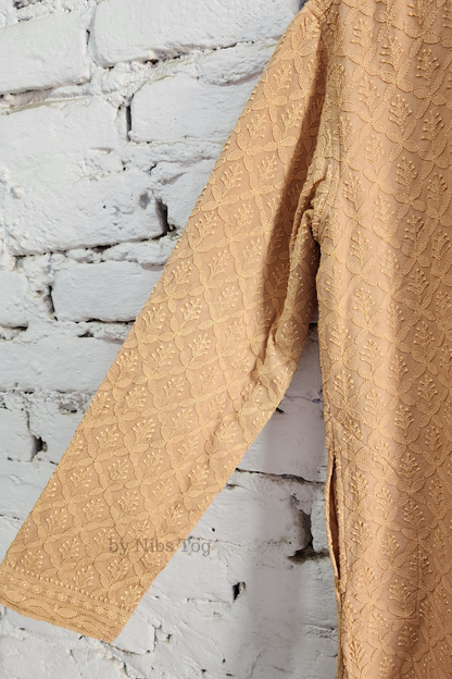 Beige Mens Chikankari Kurta with churidar