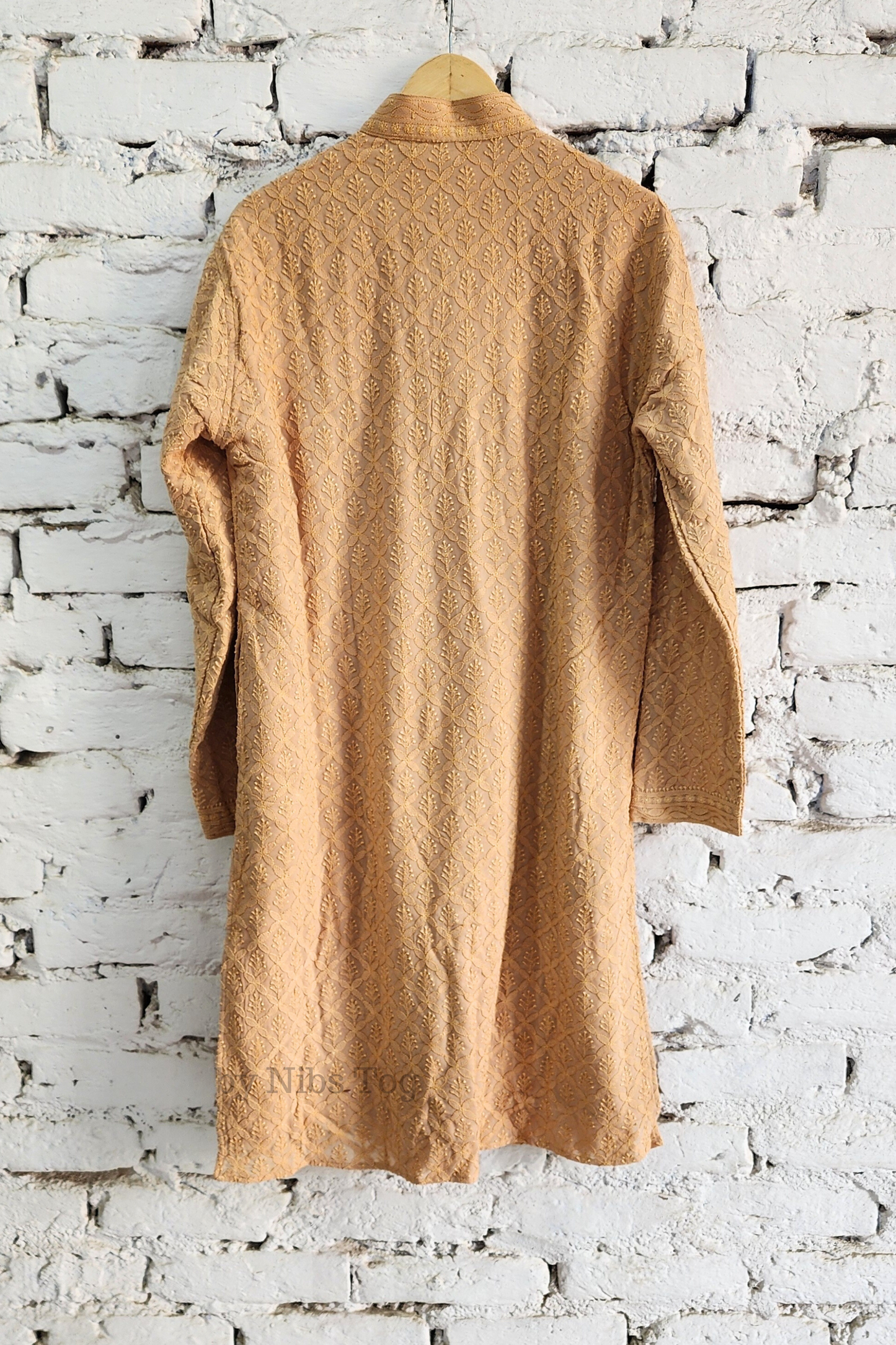 Beige Mens Chikankari Kurta with churidar