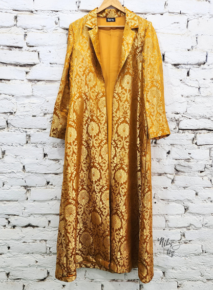 Mustard Banarasi Brocade Blazer Jacket Long, Customizable