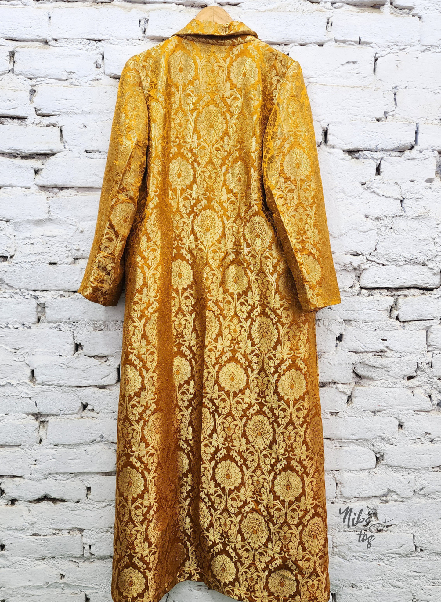 Mustard Banarasi Brocade Blazer Jacket Long, Customizable