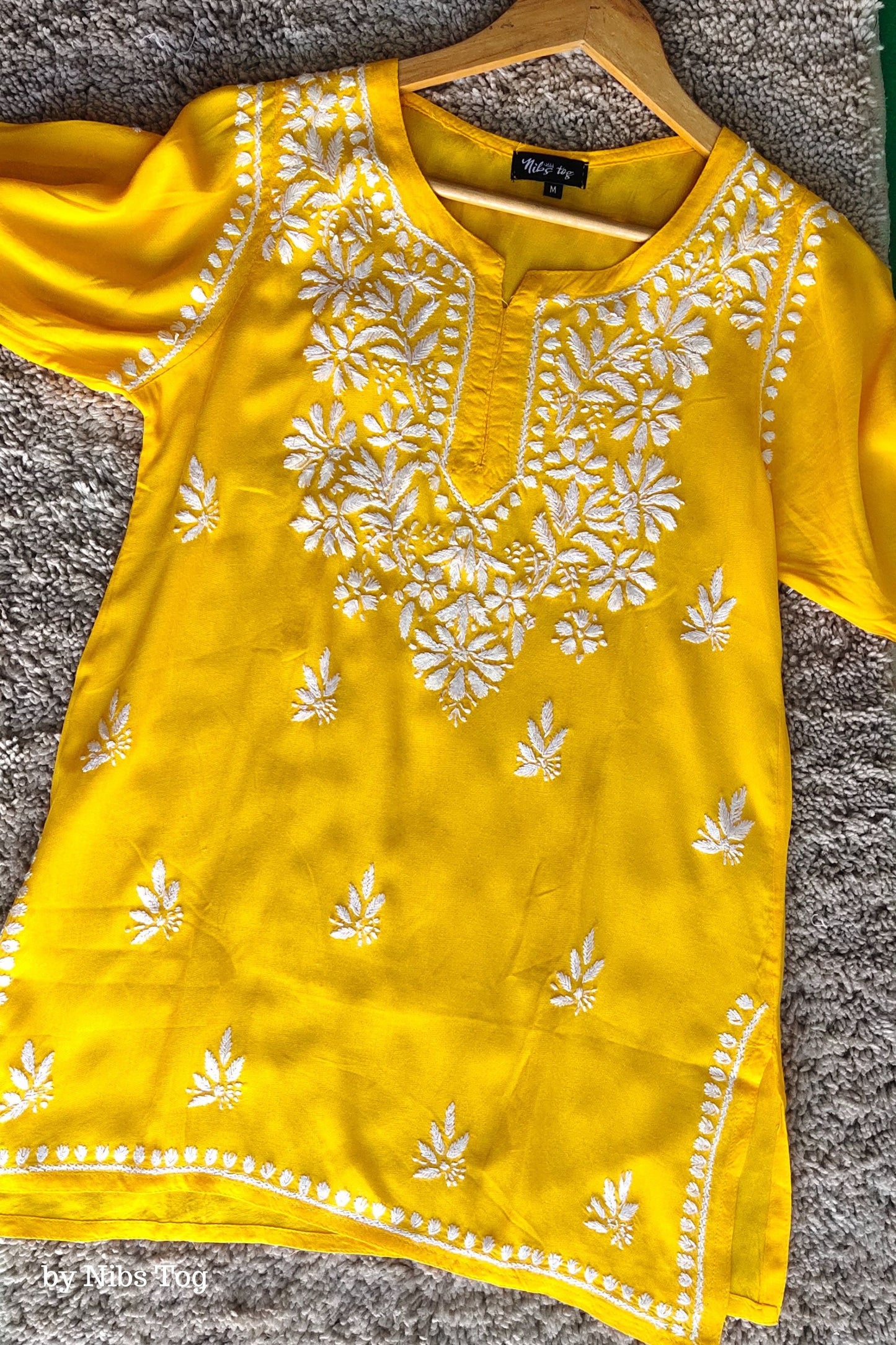 Mustard Yellow Rozana Chikankari Short Kurta Cotton