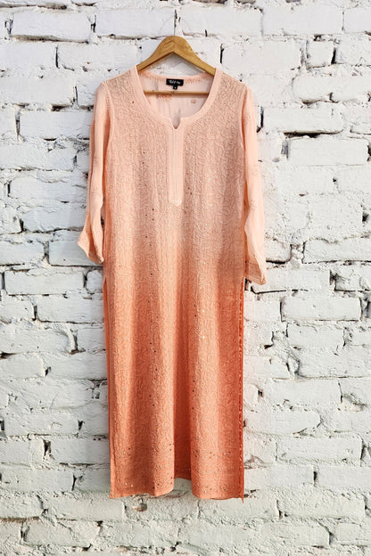 Chikankari Kurta Set with Dupatta Ombre Peach