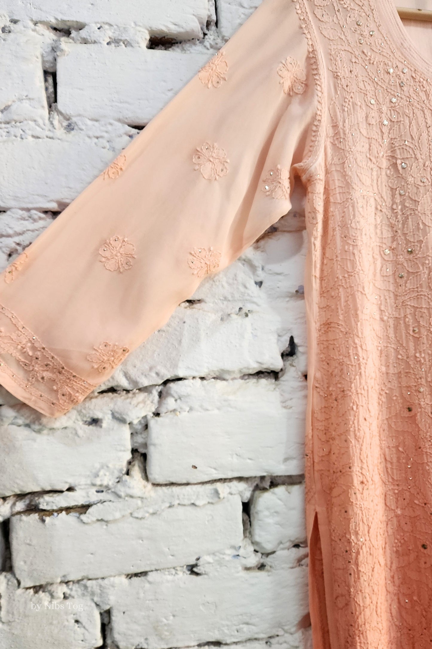 Chikankari Kurta Set with Dupatta Ombre Peach