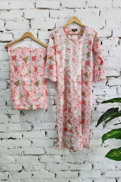 Meer Printed Cotton Chikankari Kurta Palazzo Set