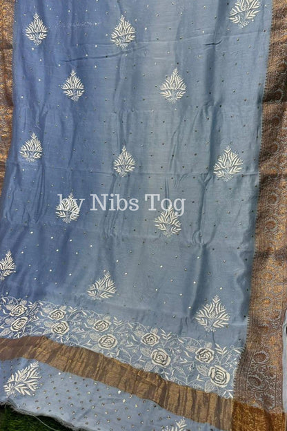 Maheshwari Silk Saree with Chikankari Hand Embroidery
