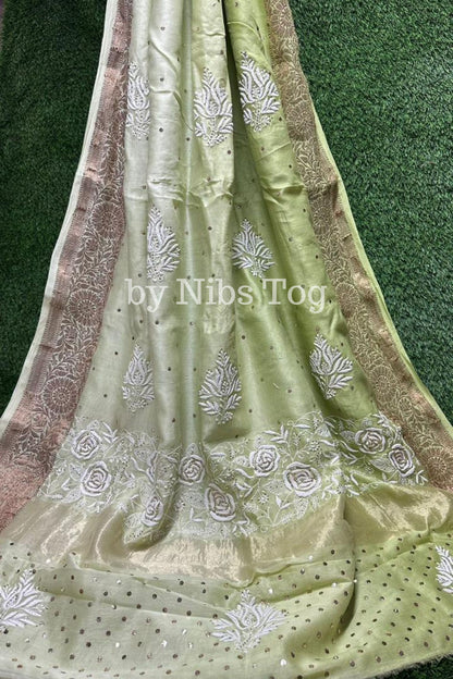 Maheshwari Silk Saree with Chikankari Hand Embroidery