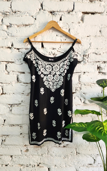 Black Nayaab Strappy Chikankari Short Kurta