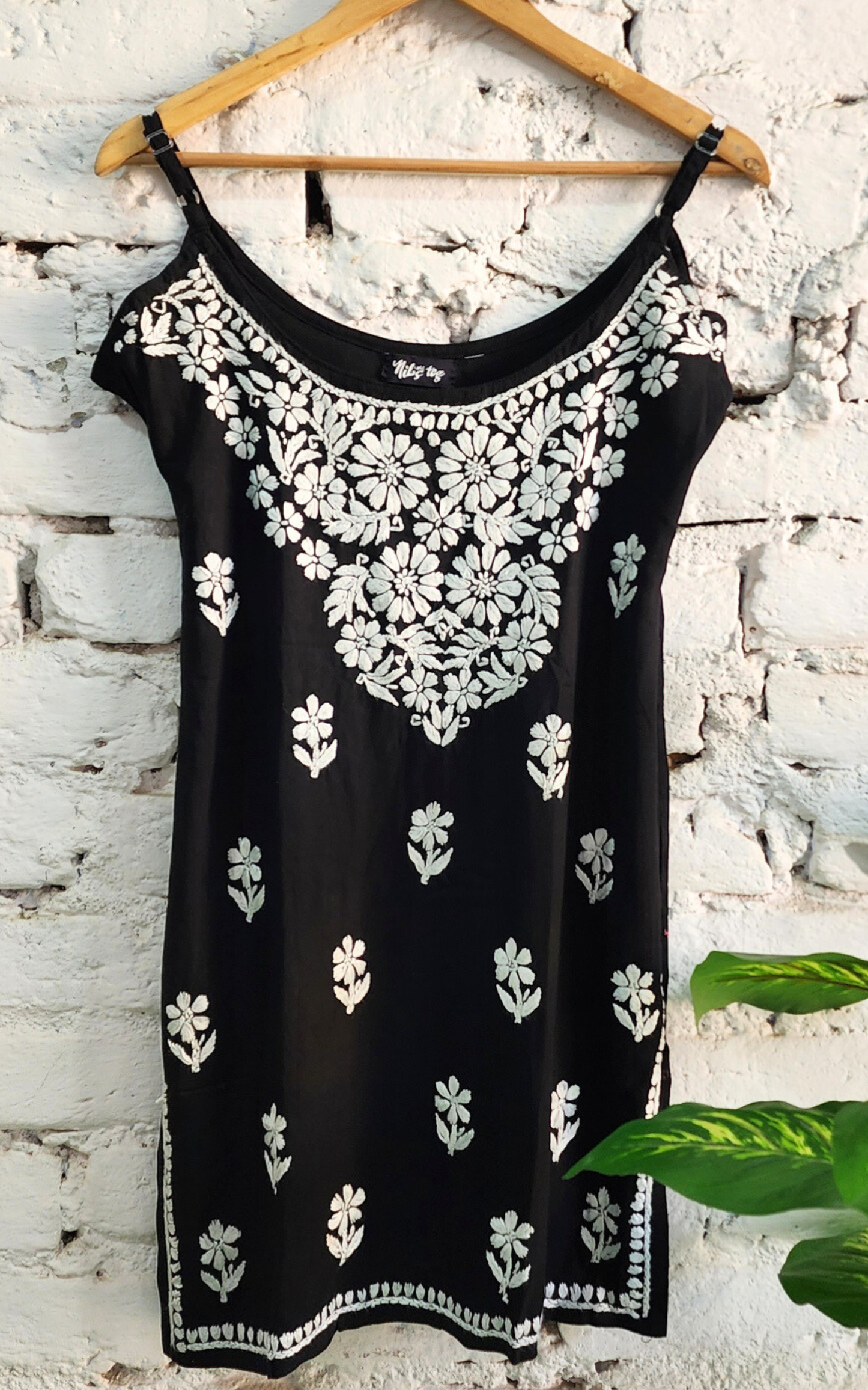 Black Nayaab Strappy Chikankari Short Kurta