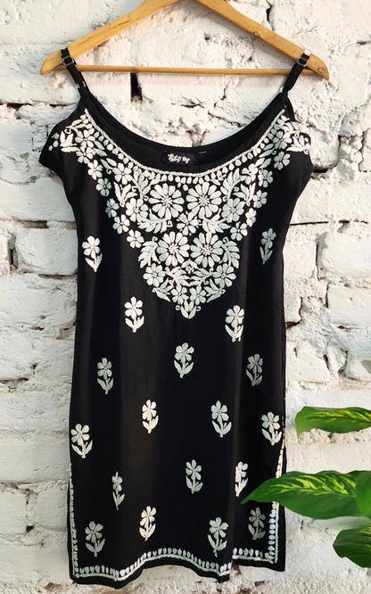 Black Nayaab Strappy Chikankari Short Kurta