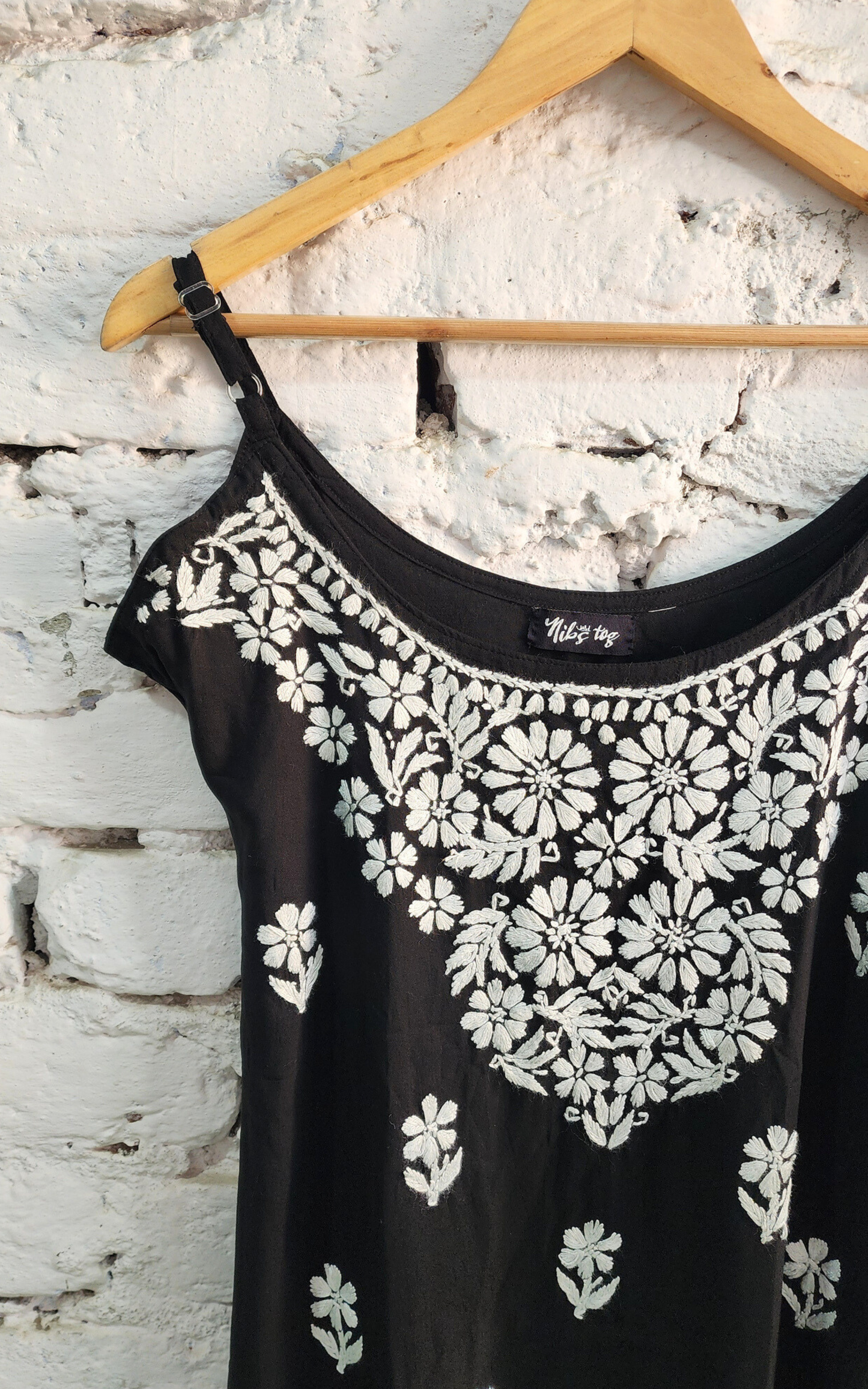 Black Nayaab Strappy Chikankari Short Kurta