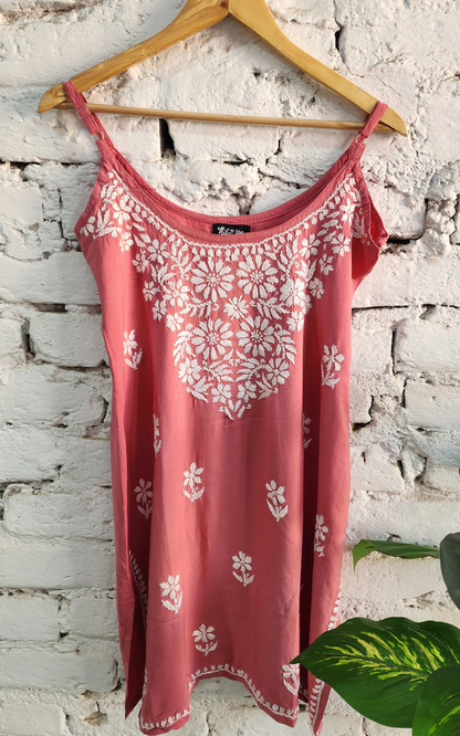 Nude Pink Nayaab Strappy Chikankari Short Kurta
