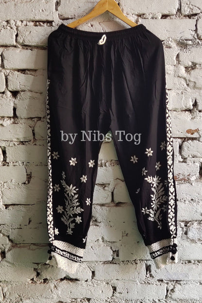 White & Black Cotton Chikankari Kurta Set