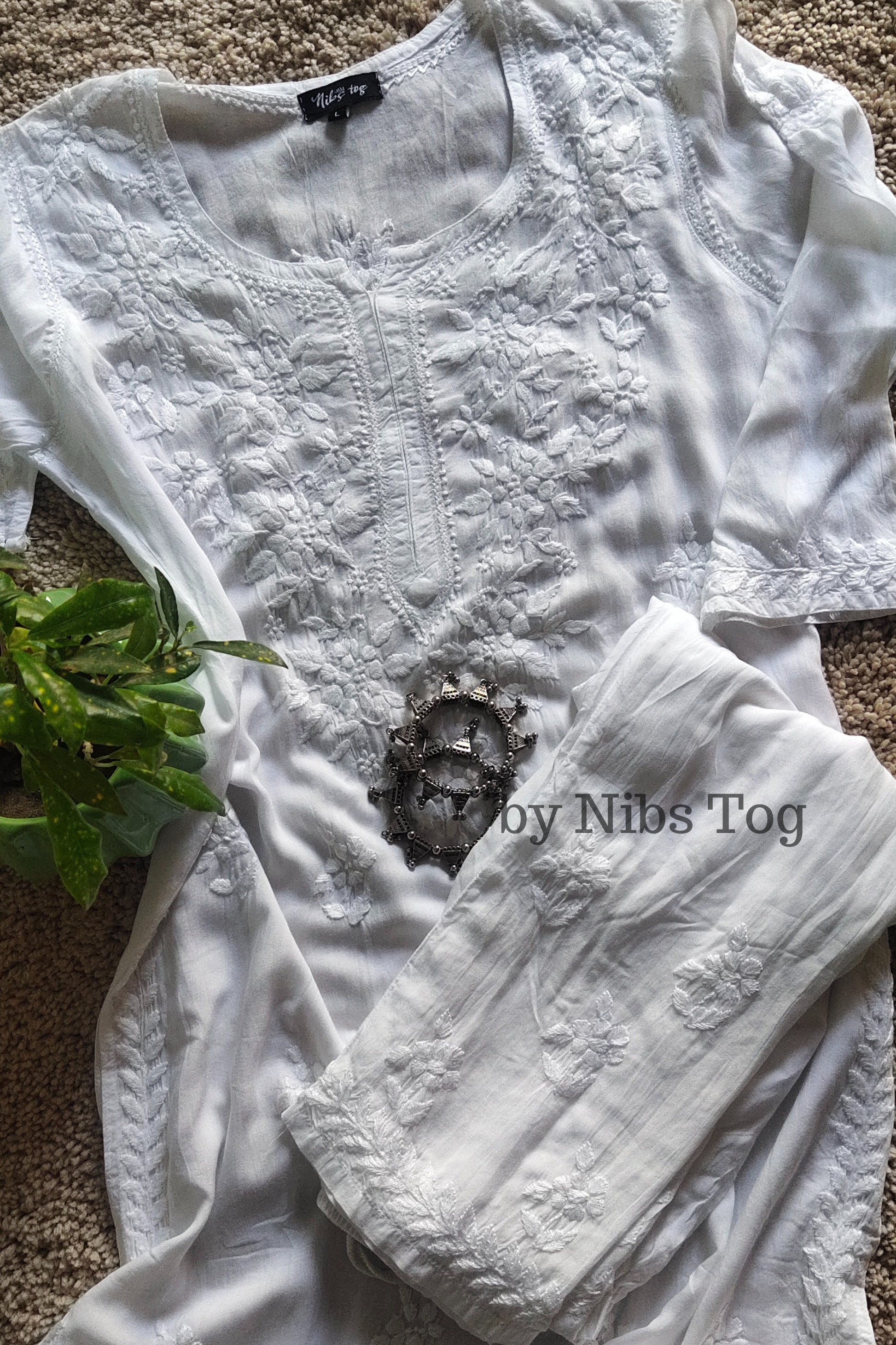 White Modal Cotton Chikankari Kurta set