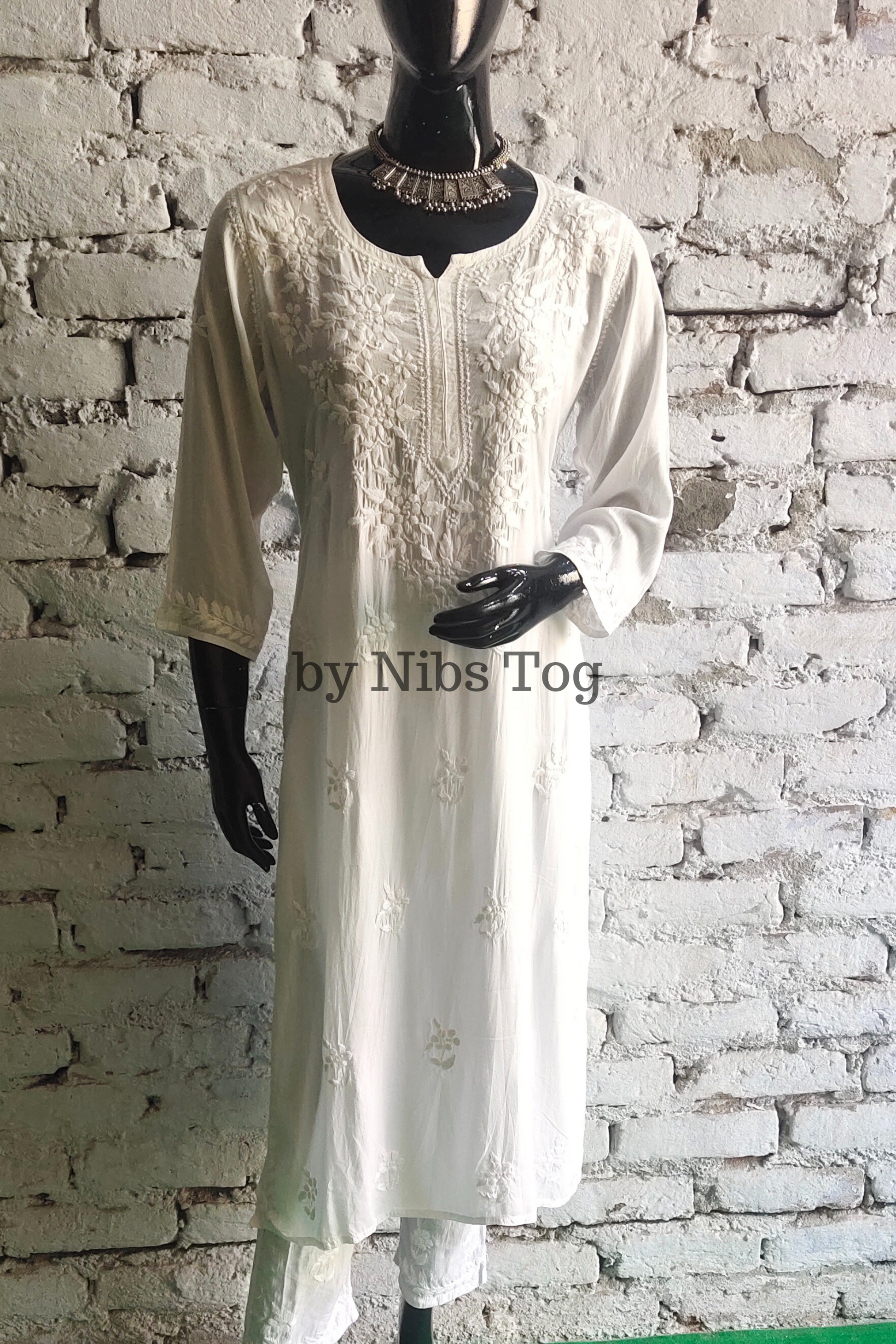 Nibs Tog White Georgette Chikankari Kurta for Women With Free Matching  Inner, Indian Ethnic Clothing Front Open Style Kurti -  Canada